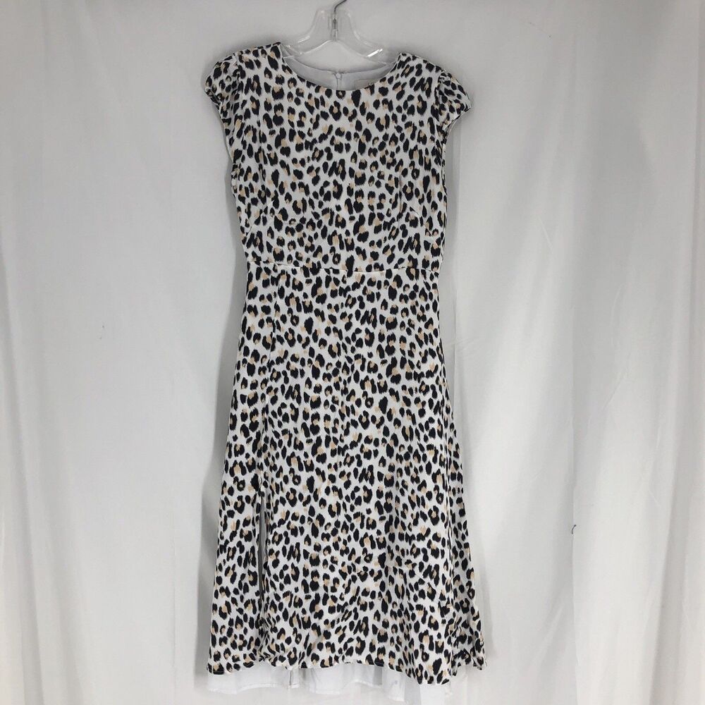 LOFT Womens Leopard Print Midi Dress Size 6 Animal Print Flutter Sleeve